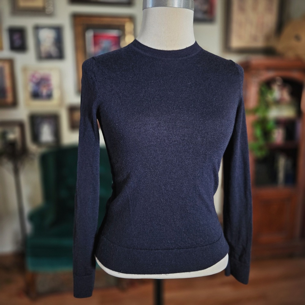 Tory Burch Navy Blue 100% Cashmere Long Sleeve Knit Crewneck Sweater